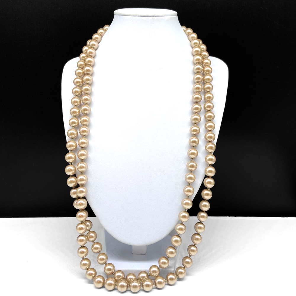 White House Black Market Long Champagne Pearl Double Strand Necklace